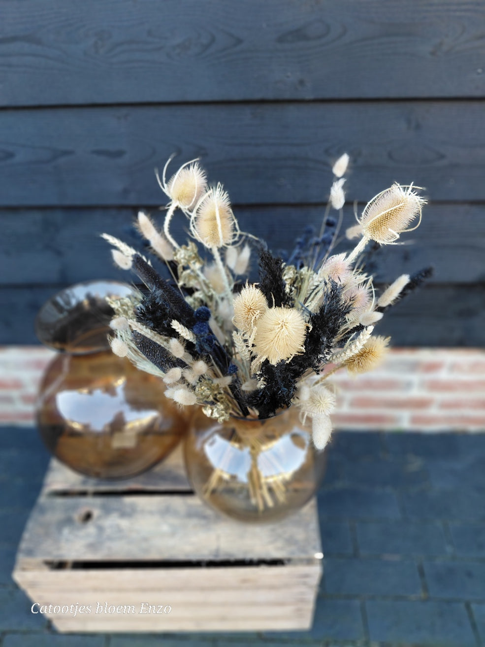 Droogbloemen boeket zwart/goud