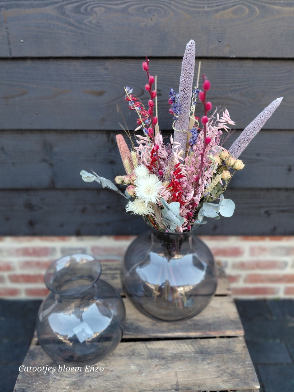 Droogboeket in roze tinten