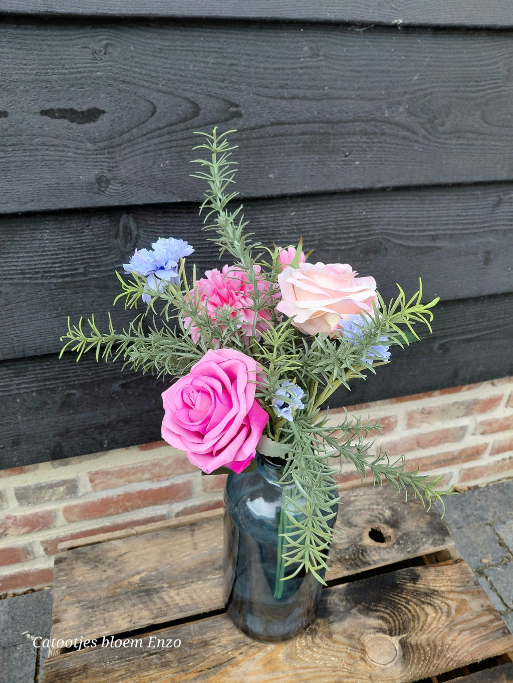 Zijdeboeket roze/ blauw tinten