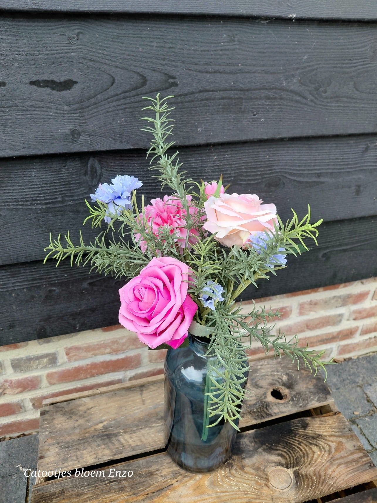 Zijdeboeket roze/ blauw tinten