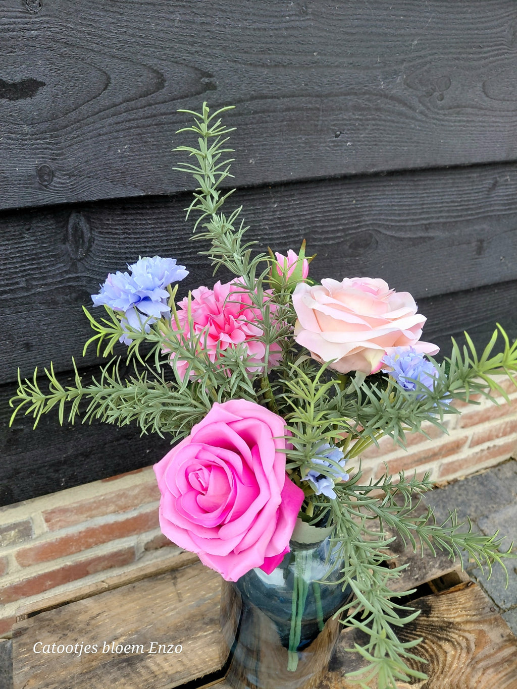 Zijdeboeket roze/ blauw tinten