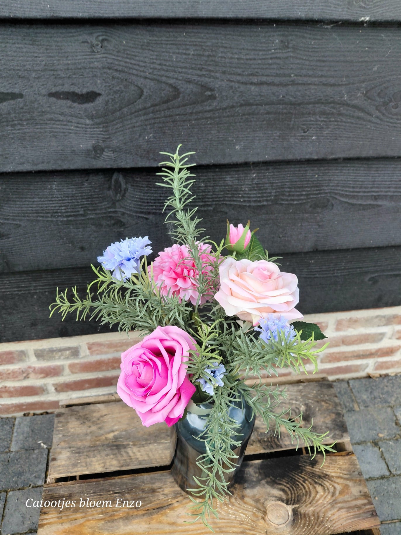 Zijdeboeket roze/ blauw tinten