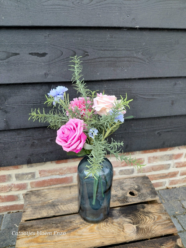 Zijdeboeket roze/ blauw tinten