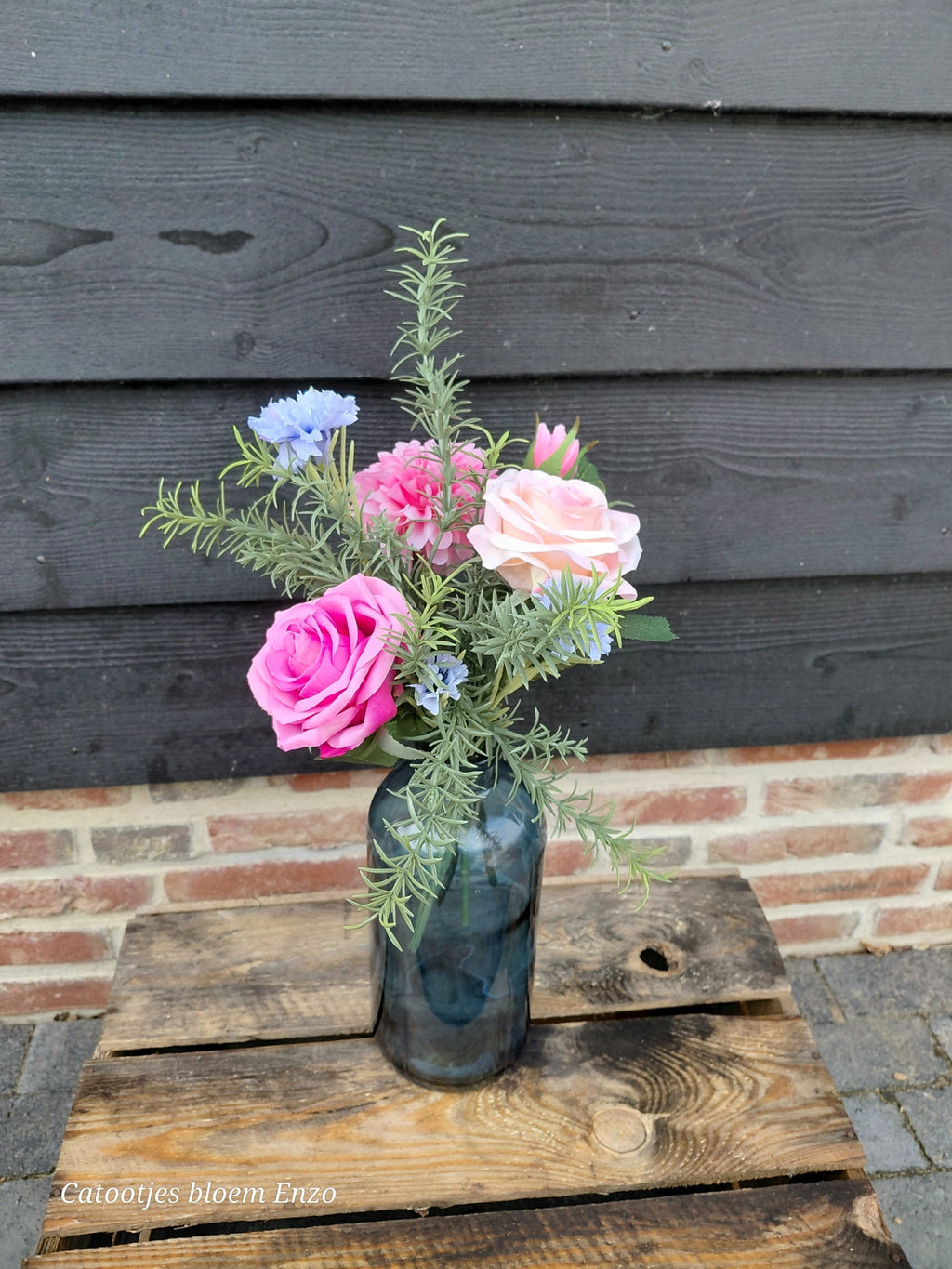 Zijdeboeket roze/ blauw tinten